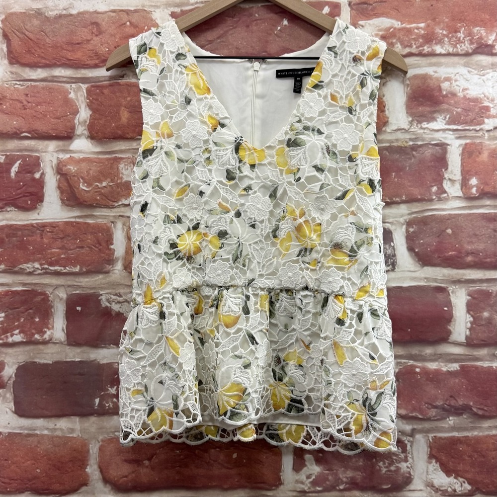 White House Black Market Top Womens 10 Multicolor Citrus Lemon Embroidered Shirt